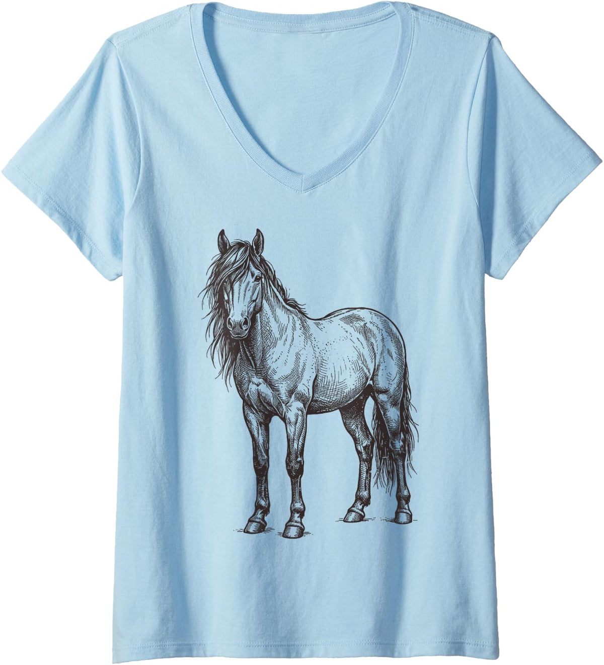 Women's Horse Illustration V-Neck T-Shirt - Baby Blue