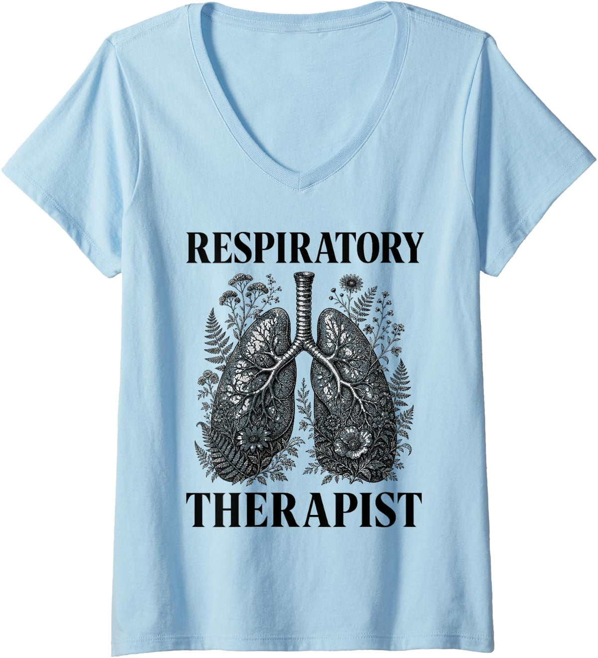 Women's Respiratory Therapist Botanical Lungs Rt V-Neck T-Shirt - Baby Blue