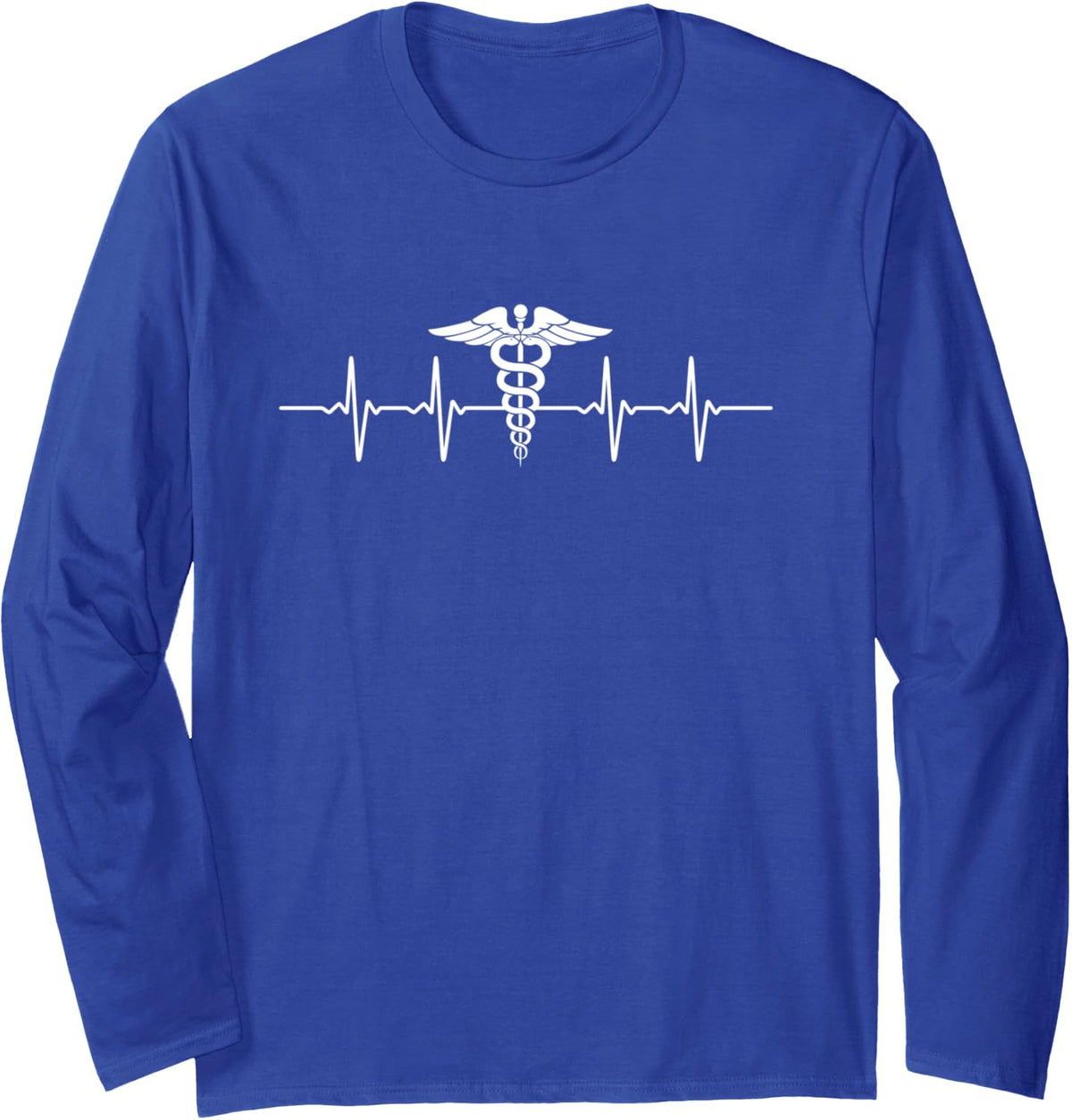 Medical Pulse: Caduceus Heartbeat Long Sleeve T-Shirt - Adult Unisex Royal Blue