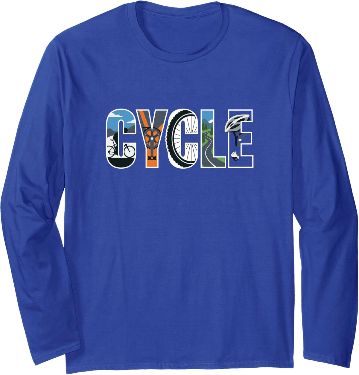 Cycle Road Bike Rider Long Sleeve T-Shirt - Adult Unisex Royal Blue