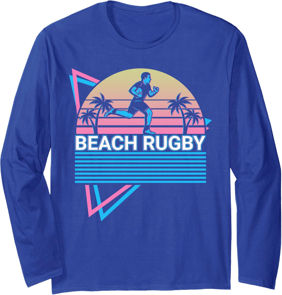 Retro Beach Rugby Player Long Sleeve T-Shirt - Adult Unisex Royal Blue