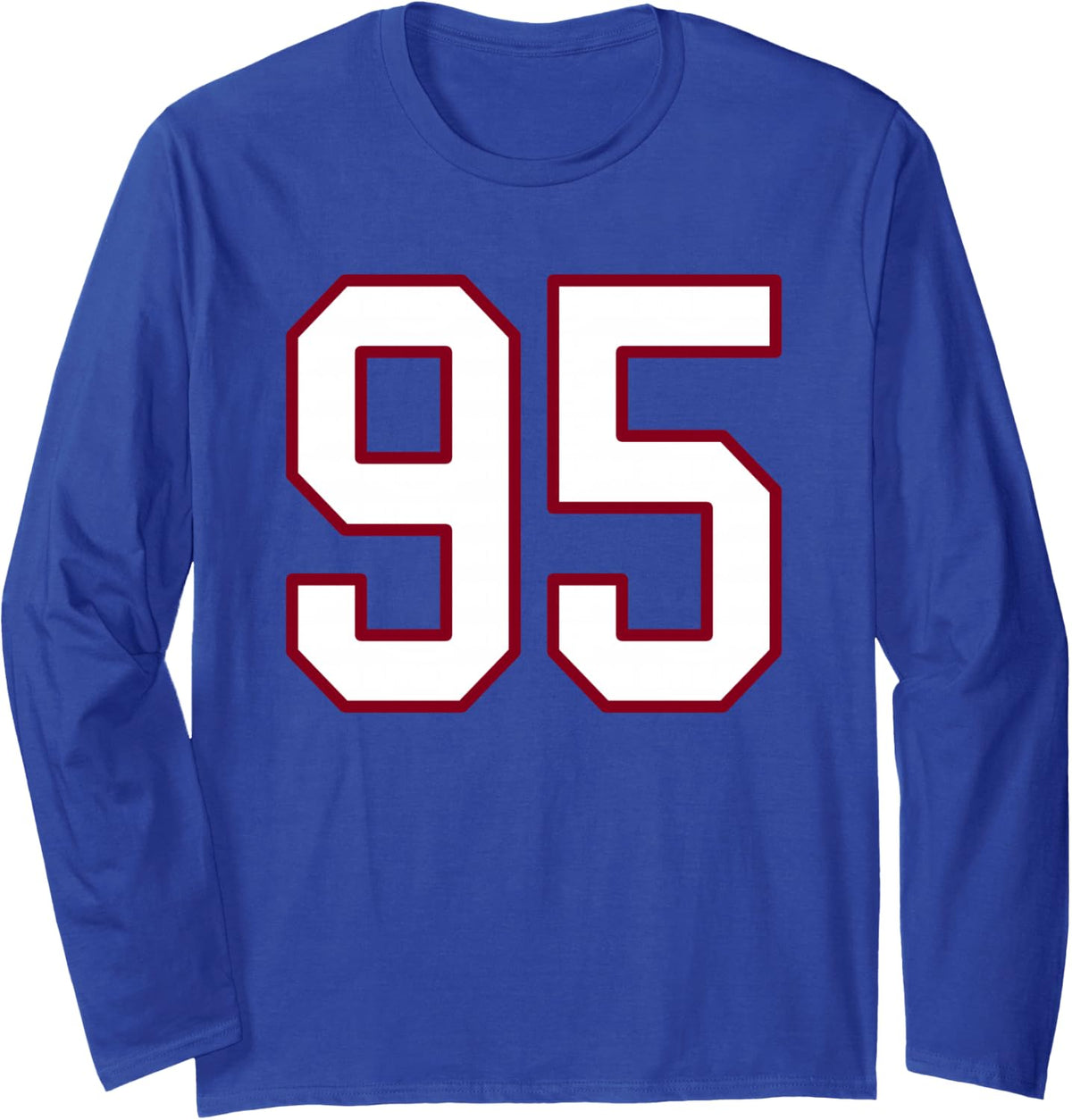 Maroon and White Number 95 Jersey Player Uniform #95 Long Sleeve T-Shirt - Adult Unisex Royal Blue