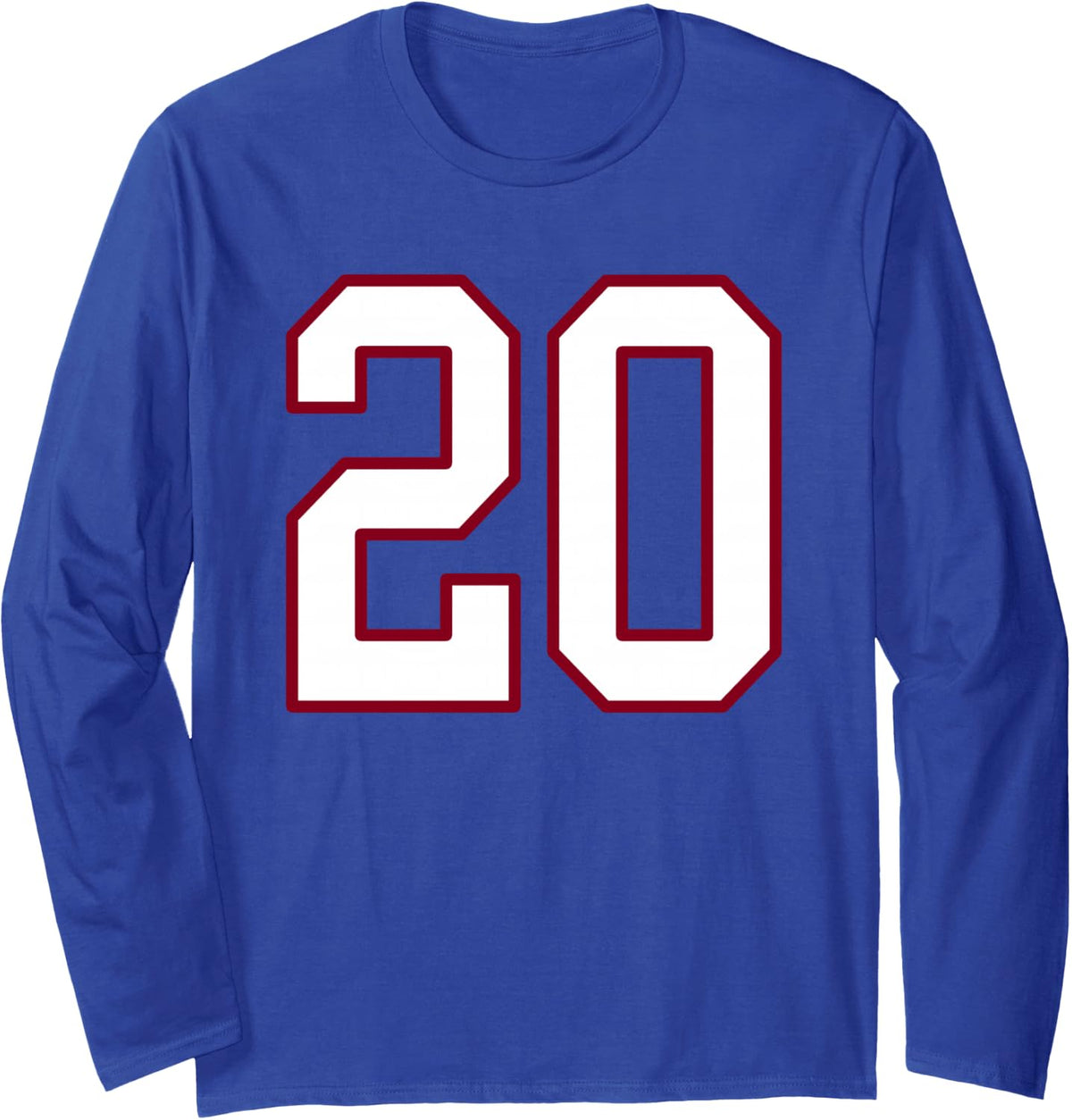 Maroon and White Number 20 Jersey Player Uniform #20 Long Sleeve T-Shirt - Adult Unisex Royal Blue