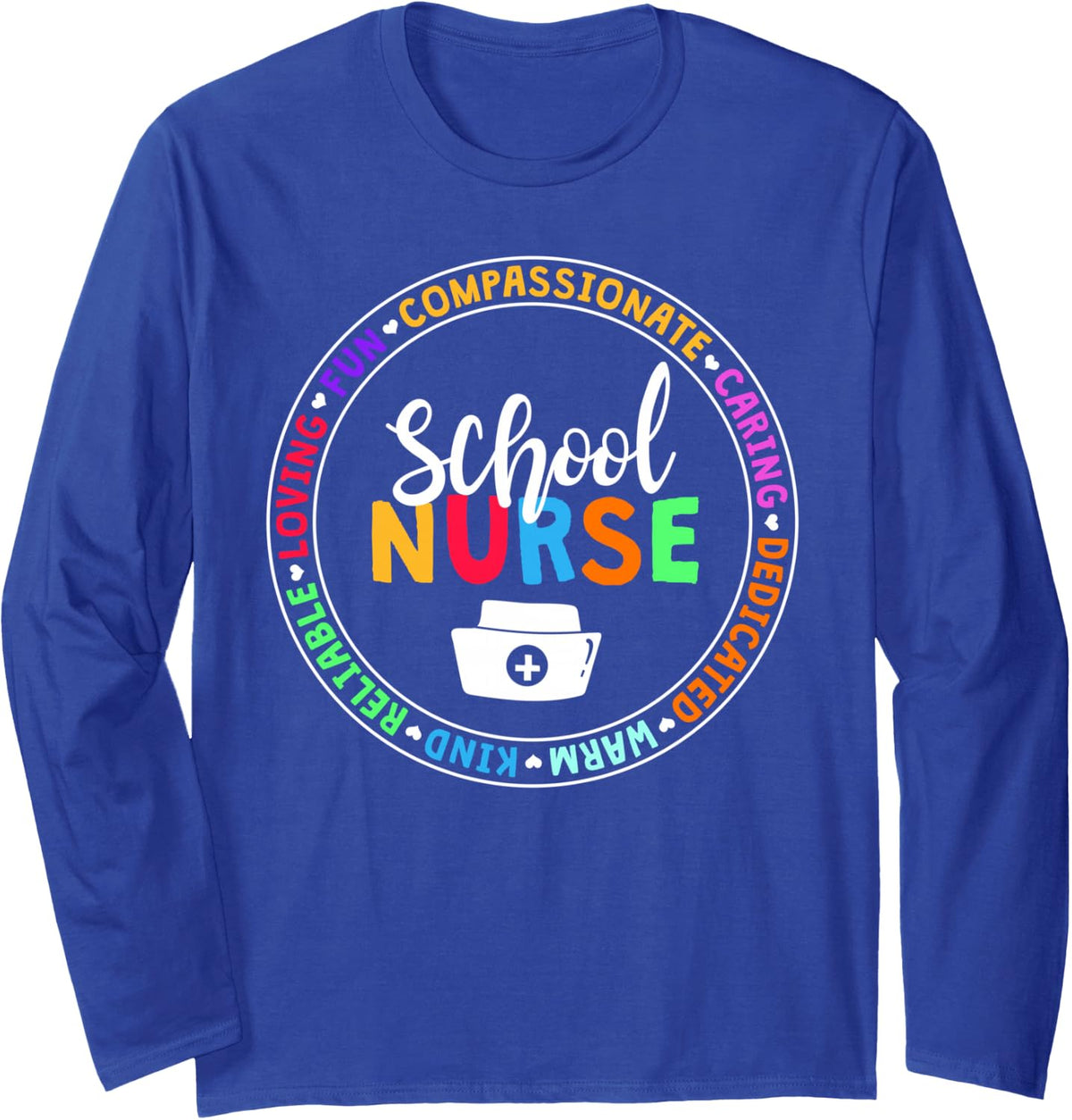 Cute Nursing Back To School Heart School Nurse Long Sleeve T-Shirt - Adult Unisex Royal Blue