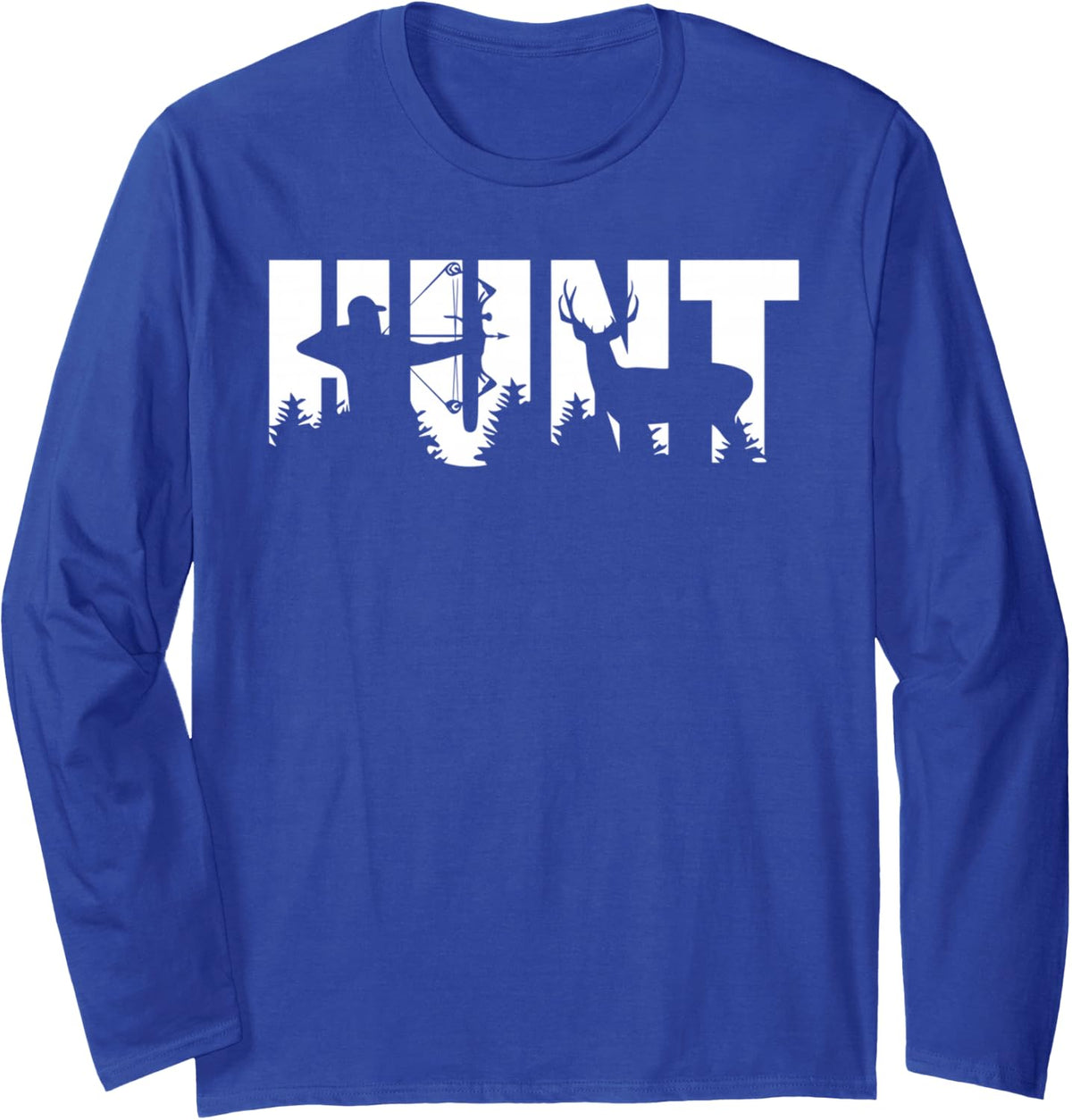 Hunt Bow Hunter Deer Archery Outdoors Silhouette Long Sleeve T-Shirt - Adult Unisex Royal Blue