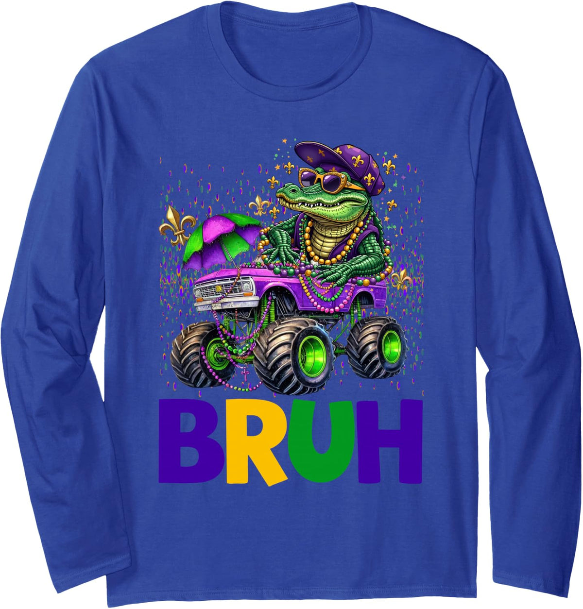 Bruh Mardi Gras Costume Mardigator Alligator Teens Boys Kids Long Sleeve T-Shirt - Adult Unisex Royal Blue