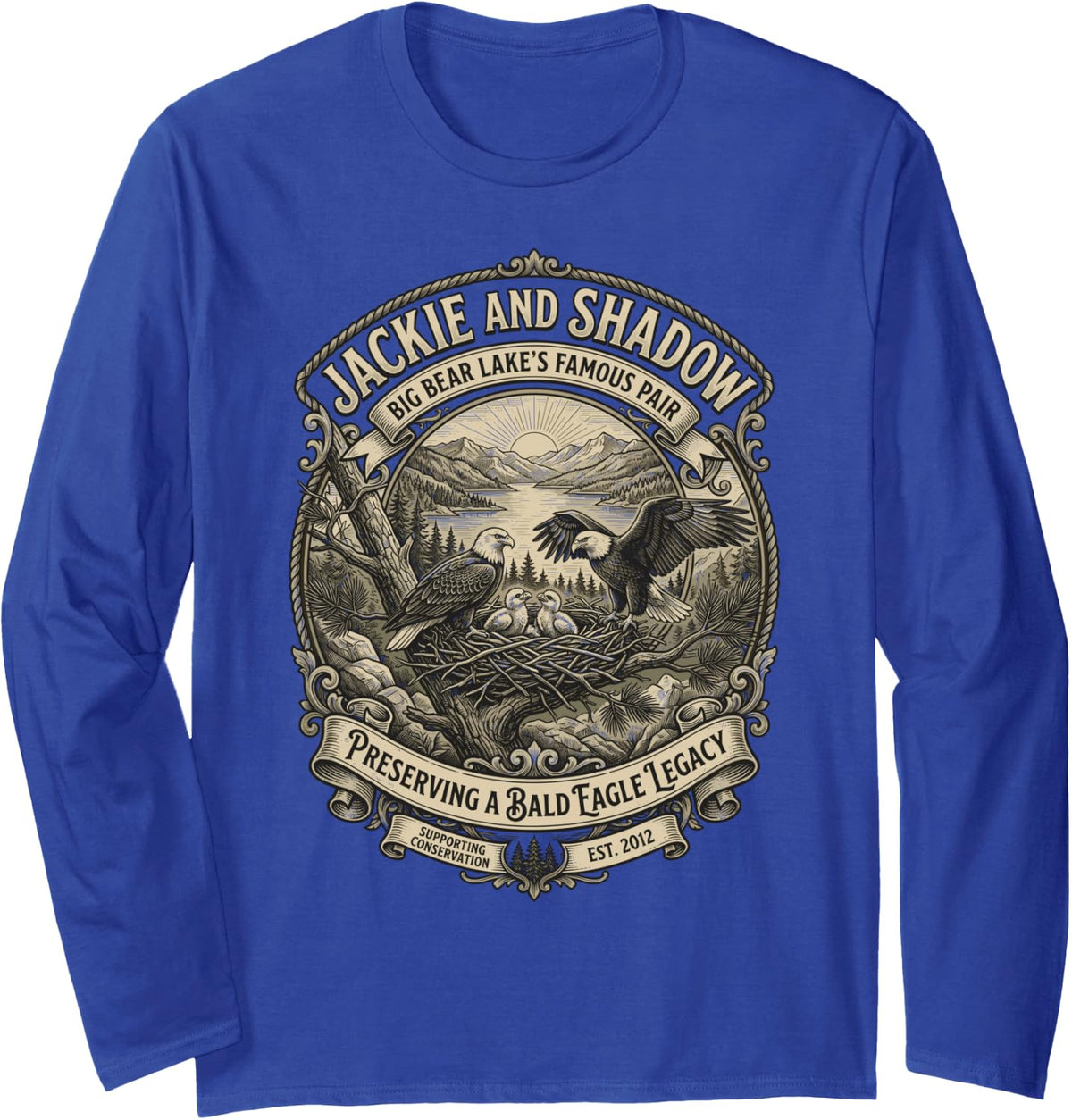 Jackie and Shadow Bald Eagle Family Nature Long Sleeve T-Shirt - Adult Unisex Royal Blue