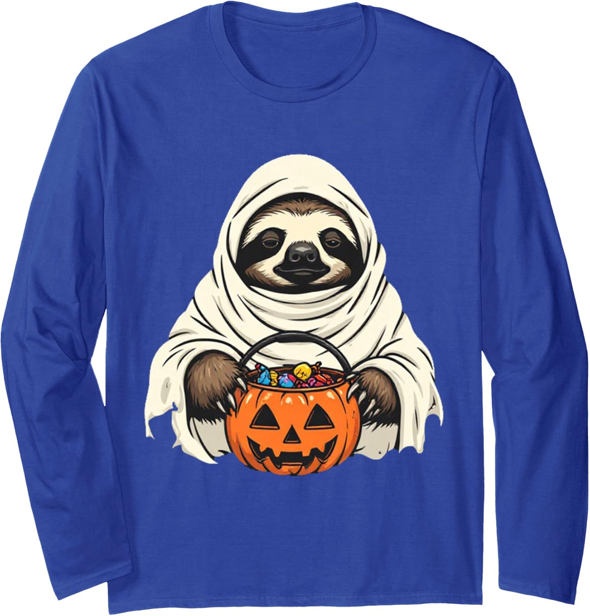 Funny Lazy Halloween Costume Sloth Ghost Long Sleeve T-Shirt - Adult Unisex Royal Blue