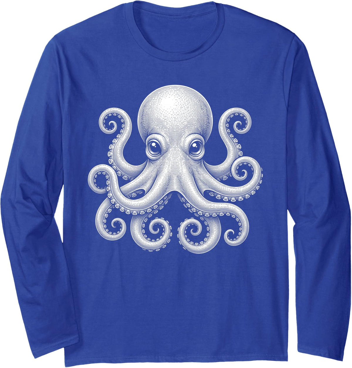 Octopus Lover Vintage Engraving Cephalopod Sea Creature Long Sleeve T-Shirt - Adult Unisex Royal Blue