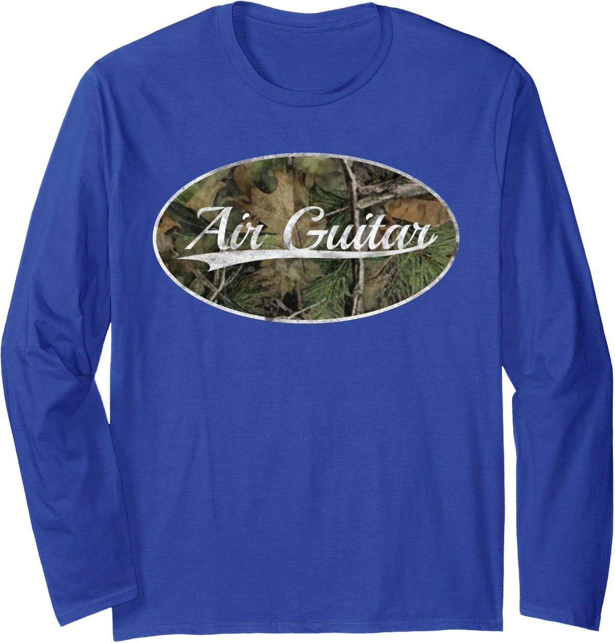 Air Guitar Champion Camouflage Classic Rock Aesthetic Long Sleeve T-Shirt - Adult Unisex Royal Blue