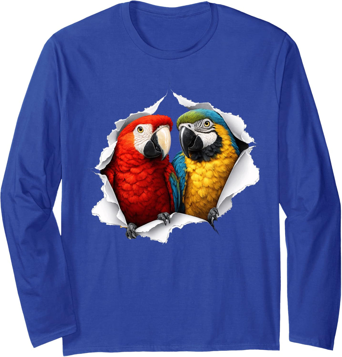 Funny Parrots Peeking Cute Zoo Animal Lover Long Sleeve T-Shirt - Adult Unisex Royal Blue