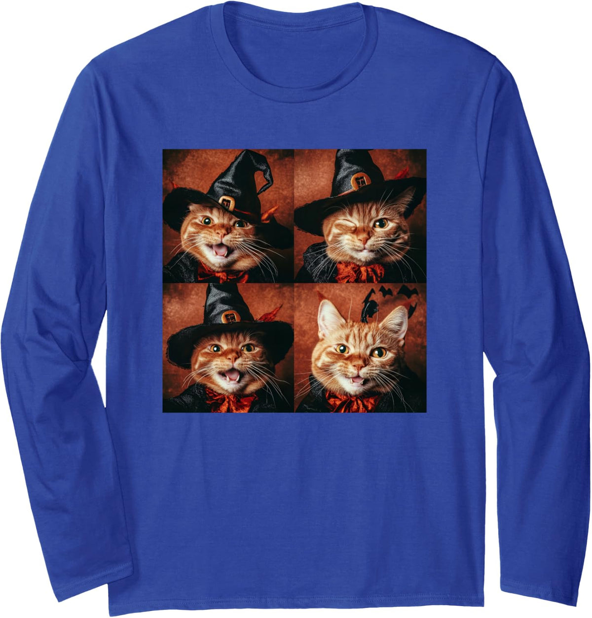 Ginger Cat Witch Halloween Photobooth Long Sleeve T-Shirt - Adult Unisex Royal Blue