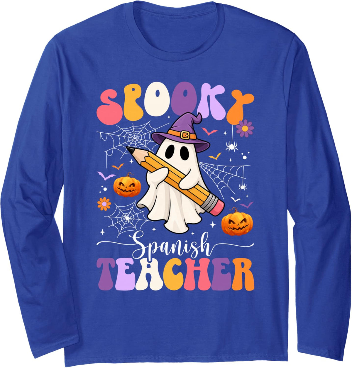 Spooky Spanish Teacher Halloween Spanish Teaching Groovy Long Sleeve T-Shirt - Adult Unisex Royal Blue