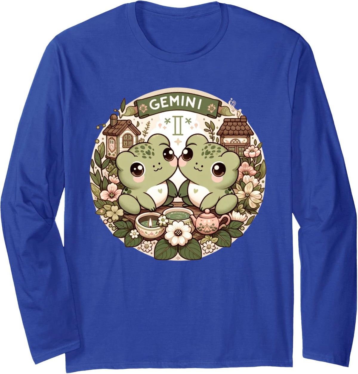 Gemini Zodiac Twin Frogs Cute Astrology Birthday Long Sleeve T-Shirt - Adult Unisex Royal Blue
