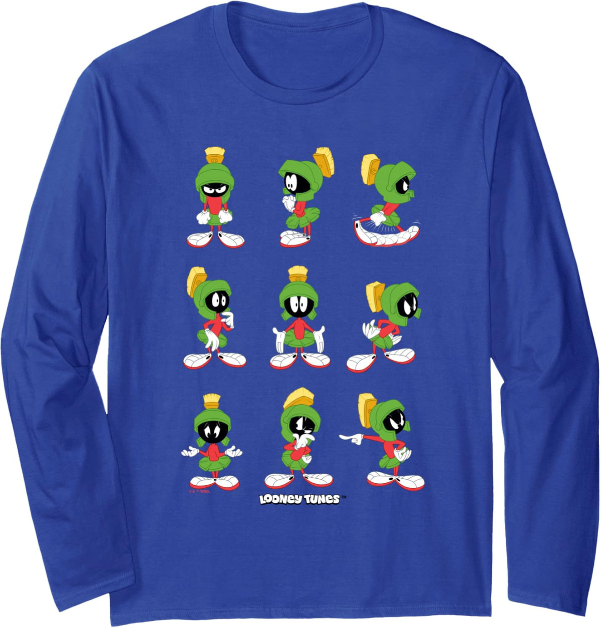 Looney Tunes Marvin the Martian Character Poses Long Sleeve T-Shirt - Adult Unisex Royal Blue