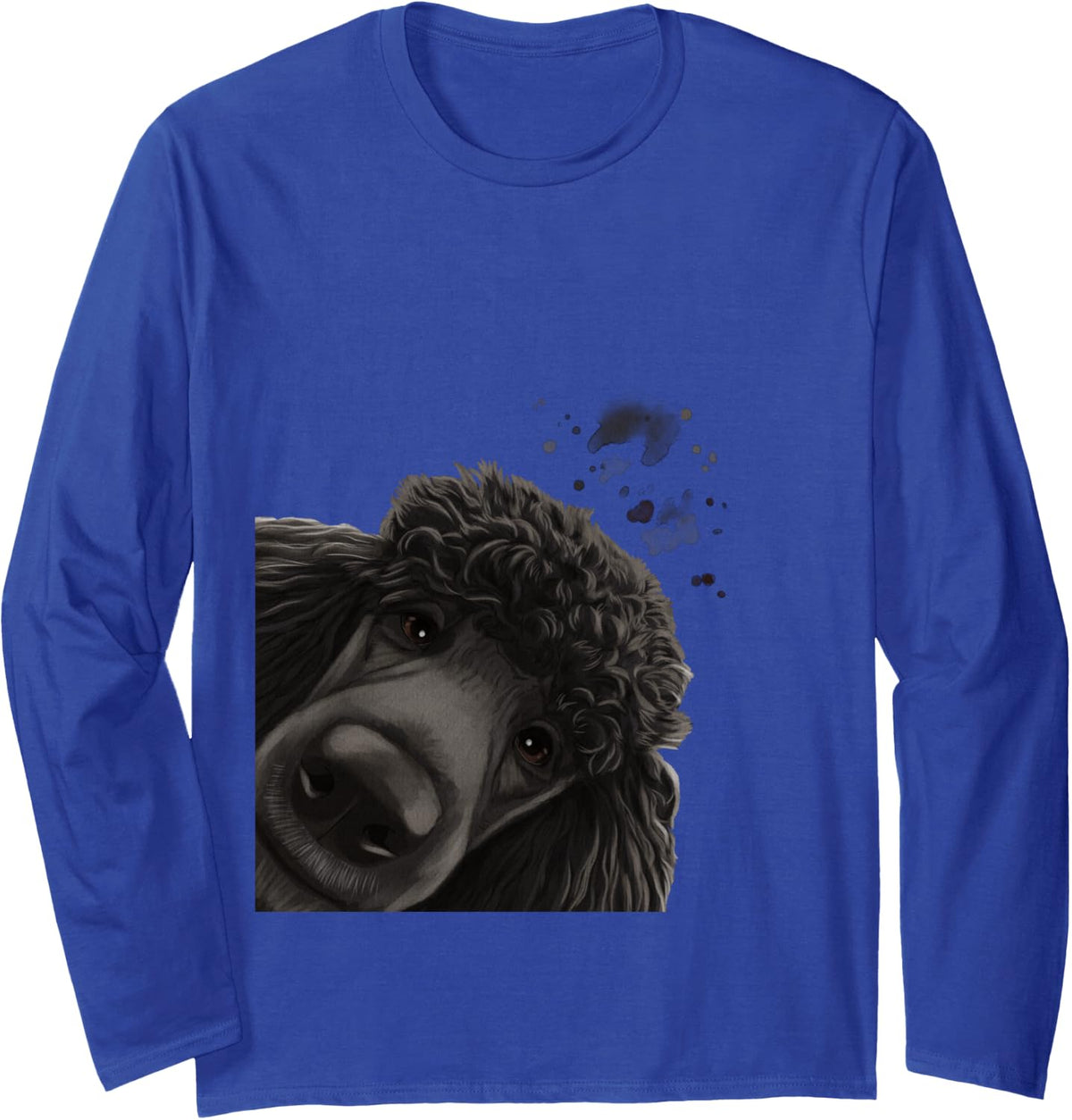 Funny Curious Dog Black Standard Poodle Long Sleeve T-Shirt - Adult Unisex Royal Blue