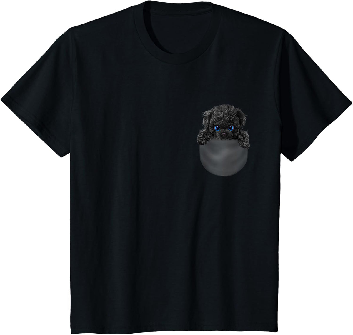 Black Poodle Dog in Pocket T-Shirt - Black