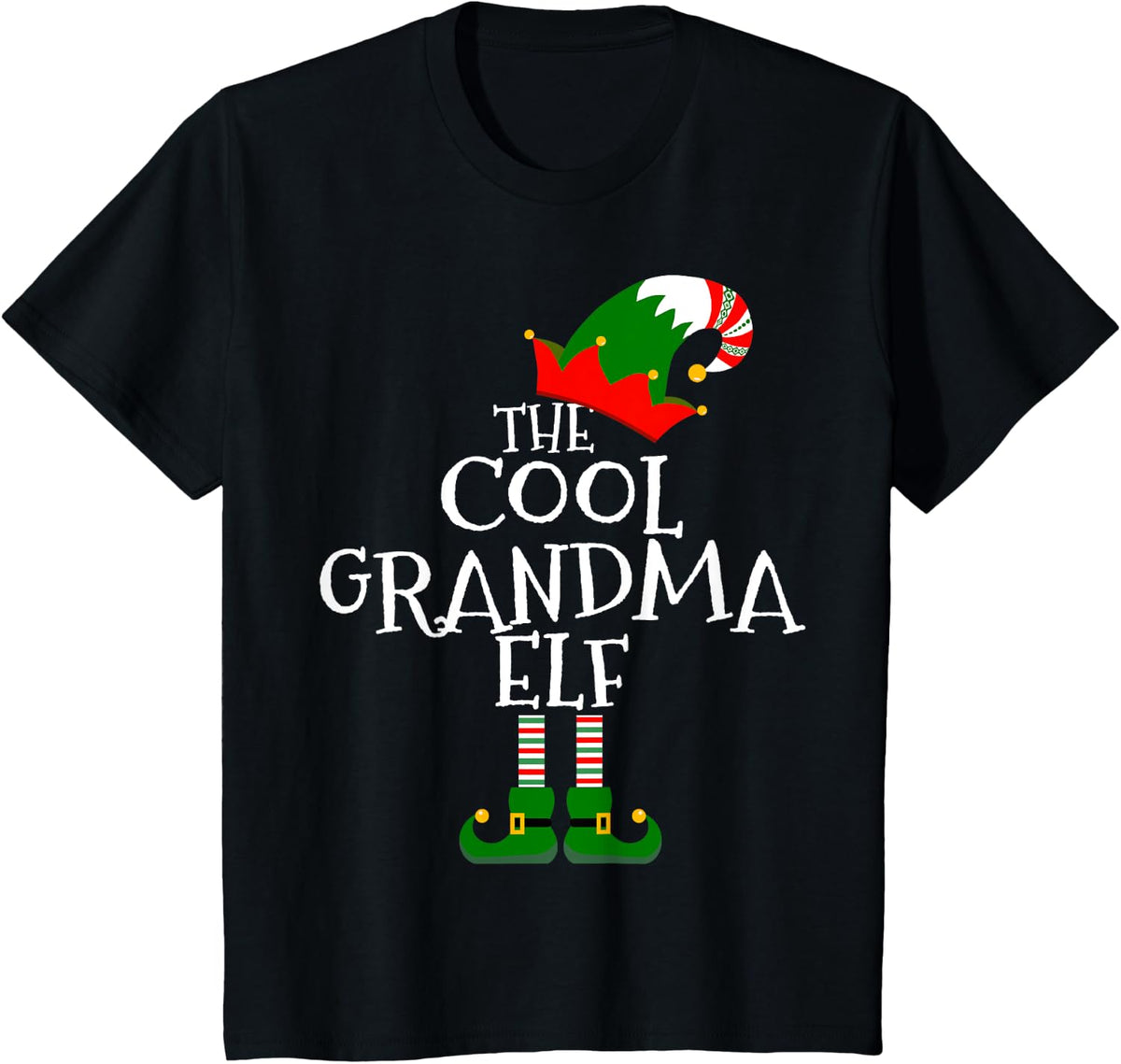 The Cool Grandma Elf Gift Matching Family Group Christmas T-Shirt - Black