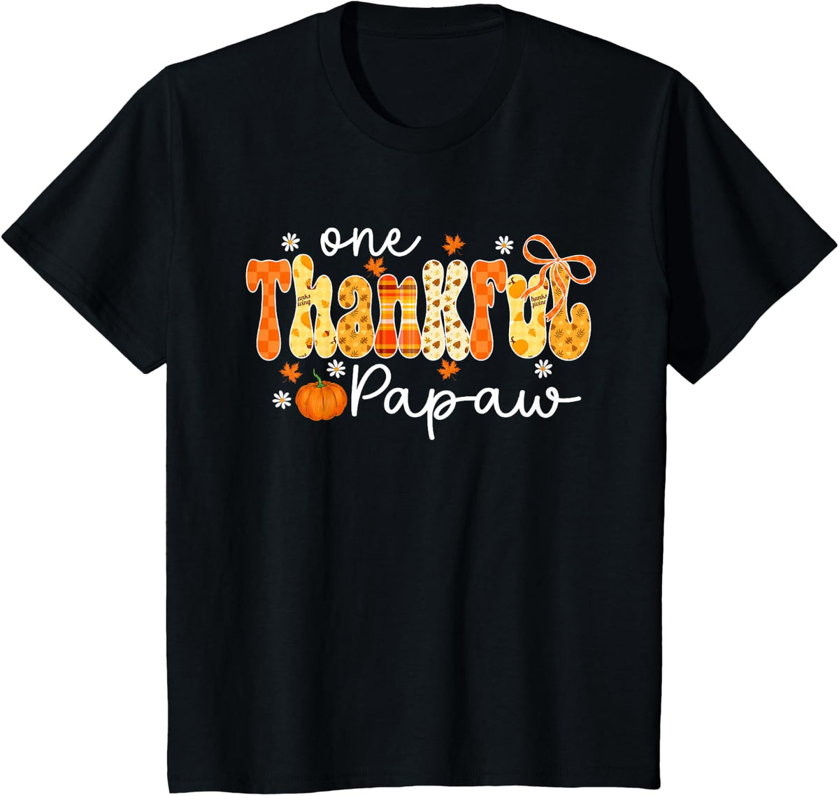 One Thankful Papaw Thanksgiving Autumn Fall Papaw T-Shirt - Black