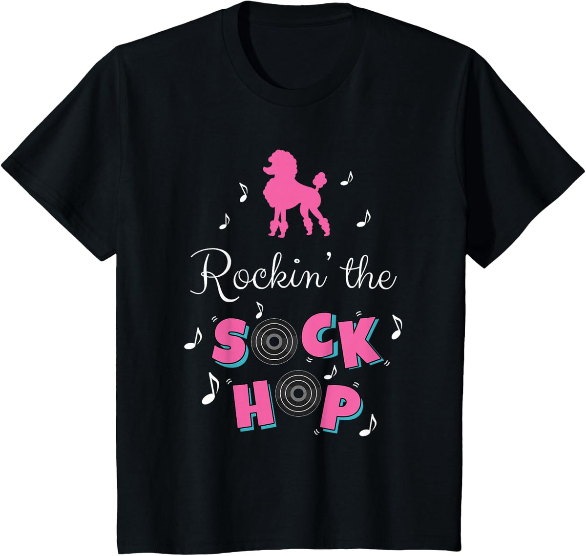 Sock Hop Costume Girls Women Pink Poodle T-Shirt - Black