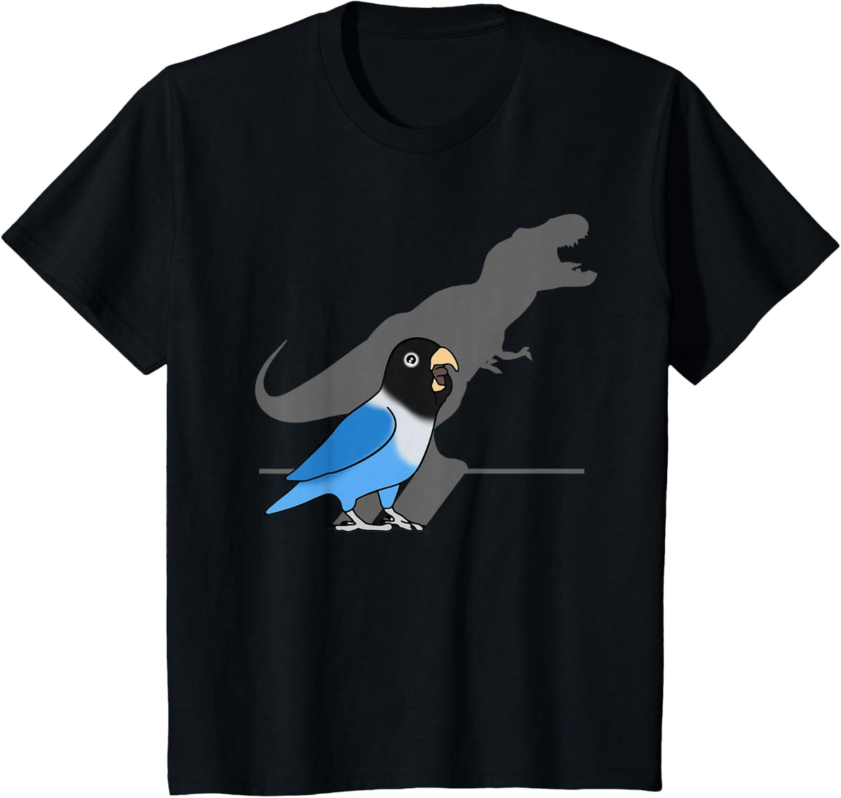 T-Rex Blue Masked Green Lovebird Dinosaur Shadow Parrot T-Shirt - Black