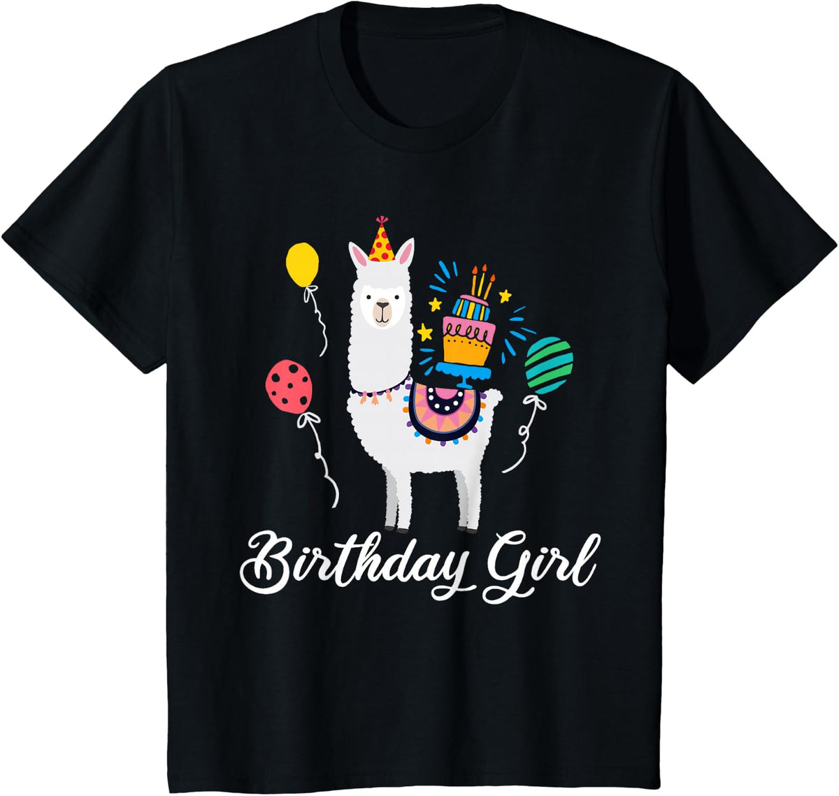 Cute Birthday Llama Girl T Shirt Alpaca Animal Kids Gift T-Shirt - Black