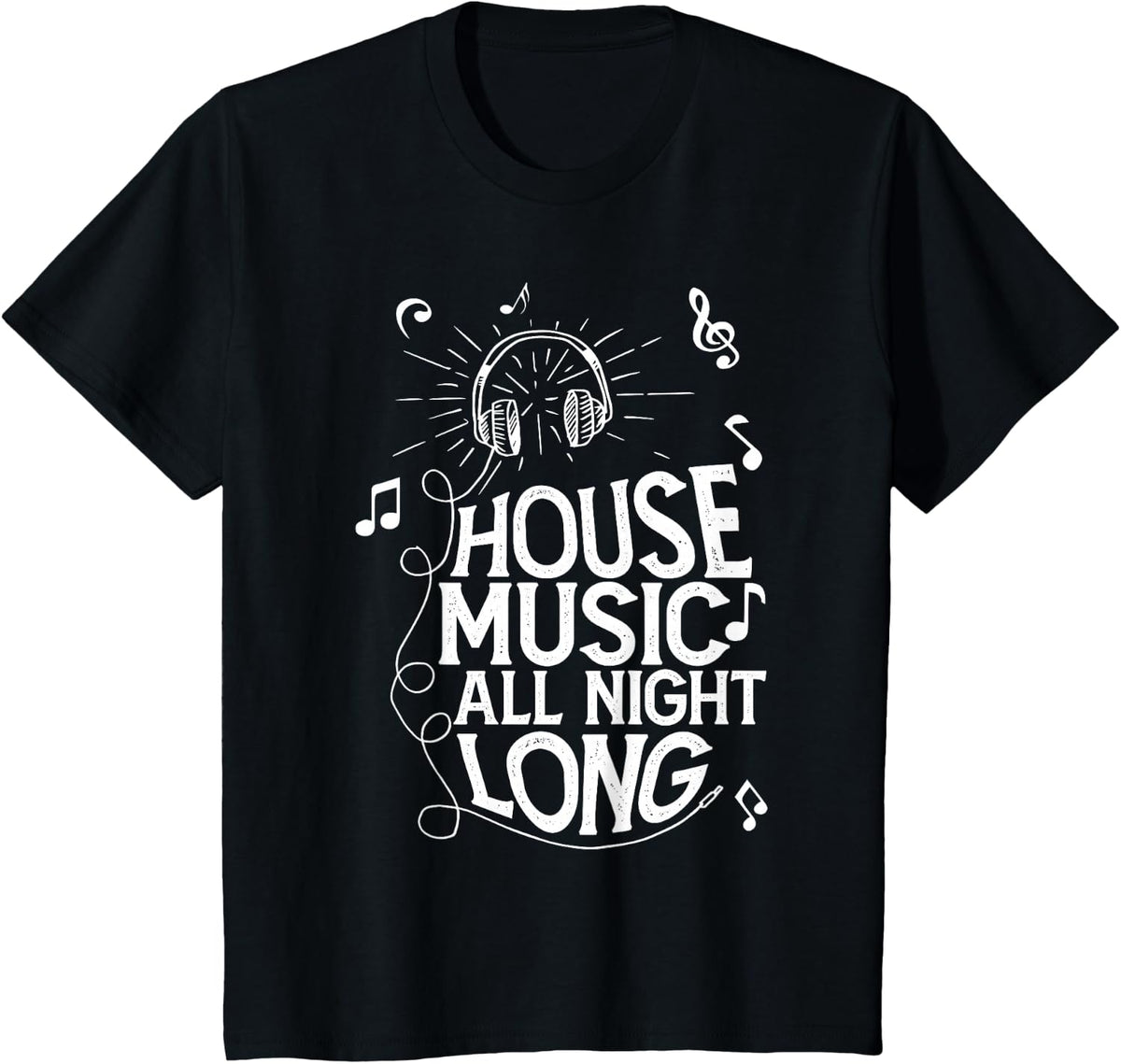 House Music All Night Long DJ Headphones T-Shirt - Black