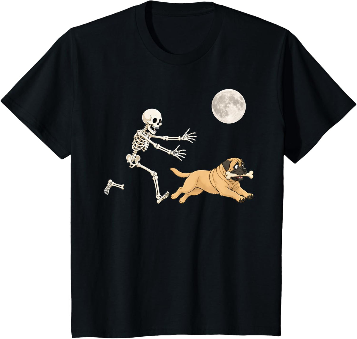 English Mastiff Running Skeleton Retro Halloween Dog T-Shirt - Black