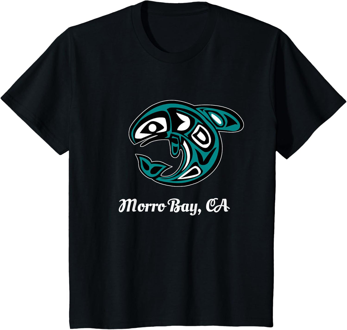 Morro Bay CA Native American Tribal Orca Killer Whale T-Shirt - Black