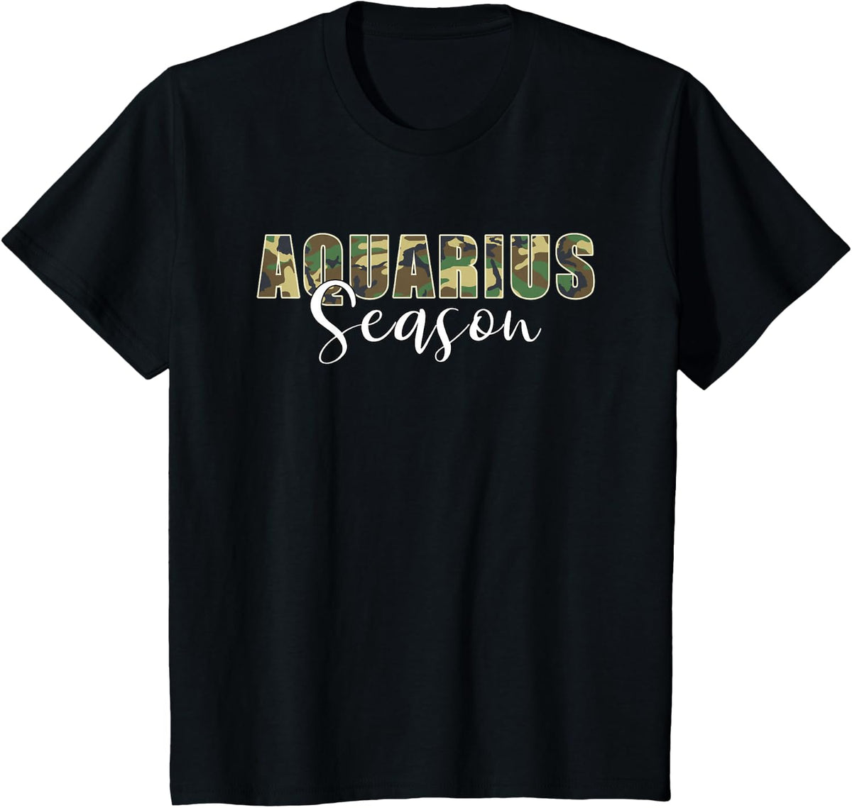 Aquarius Season Zodiac Birthday Camo Black Woman T-Shirt - Black