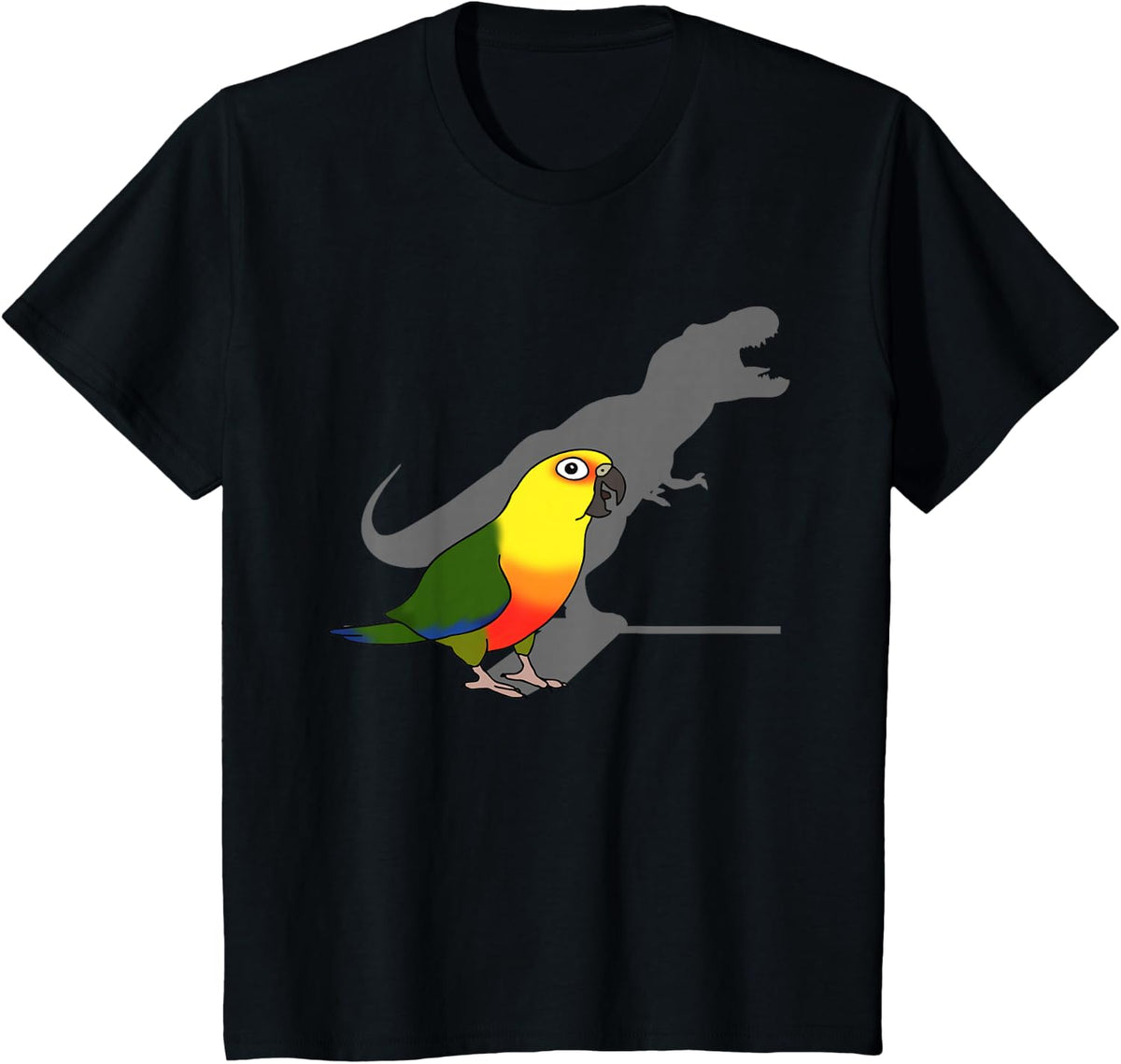 Birb Memes, Cute Dinosaur Parrot, Funny T-rex Jenday Conure T-Shirt - Black