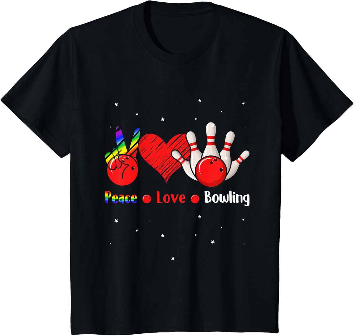 Peace Love Bowling Shirt Cute Women's Bowling Shirts T-Shirt - Black