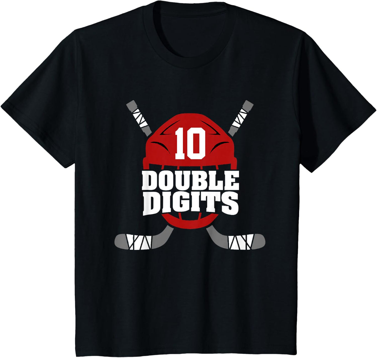 Double Digits 10 Year Old Boy Hockey 10th Birthday T-Shirt - Black