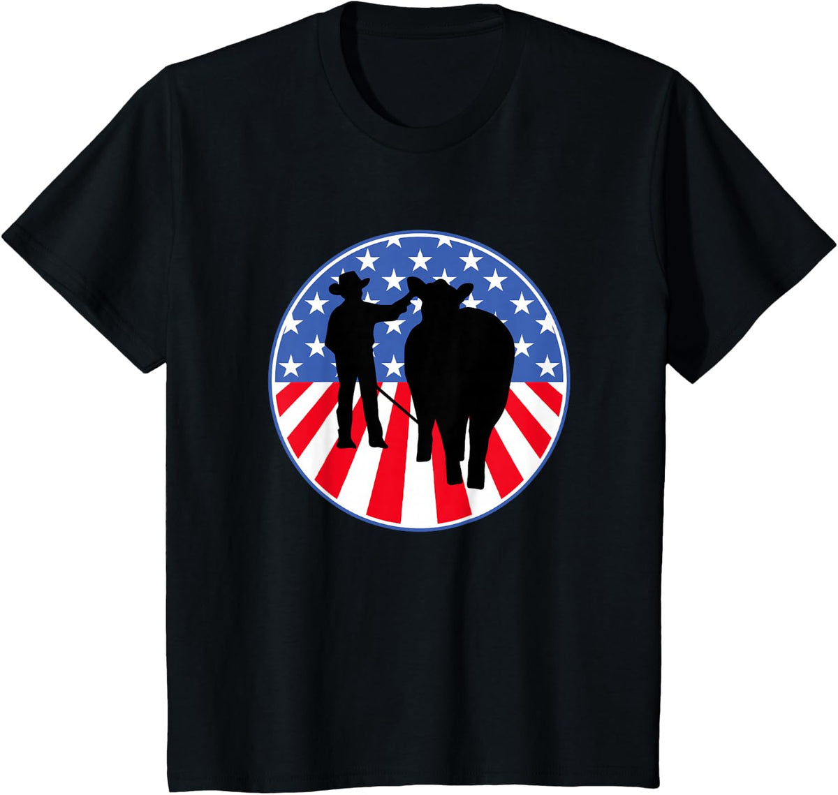 Boy Showing Cattle Patriotic American Flag T-Shirt - Black