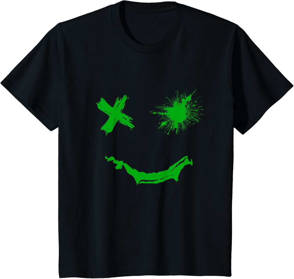 Green Grunge Face Kelly Green Color Graphic T-Shirt - Black