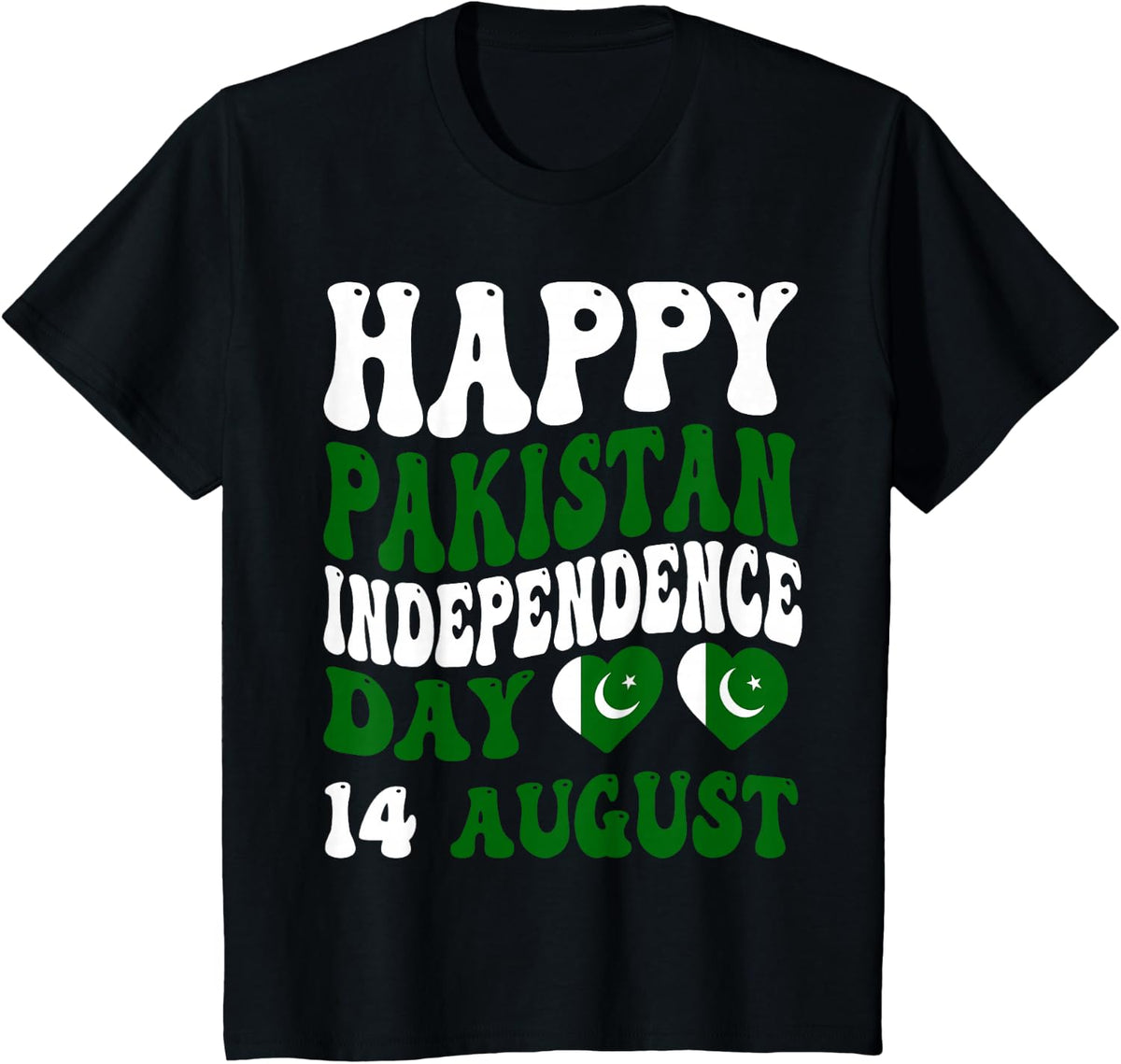 Happy Pakistan Independence Day Pakistani Flag Pride Groovy T-Shirt - Black