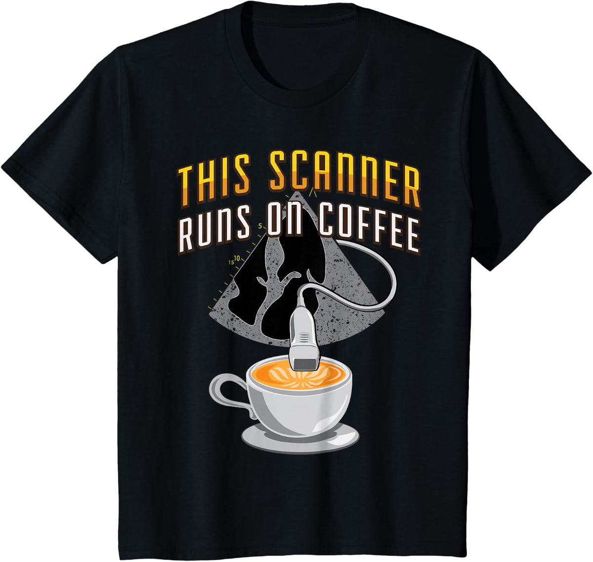 Echocardiography Scanner Running on Coffee T-Shirt - Black