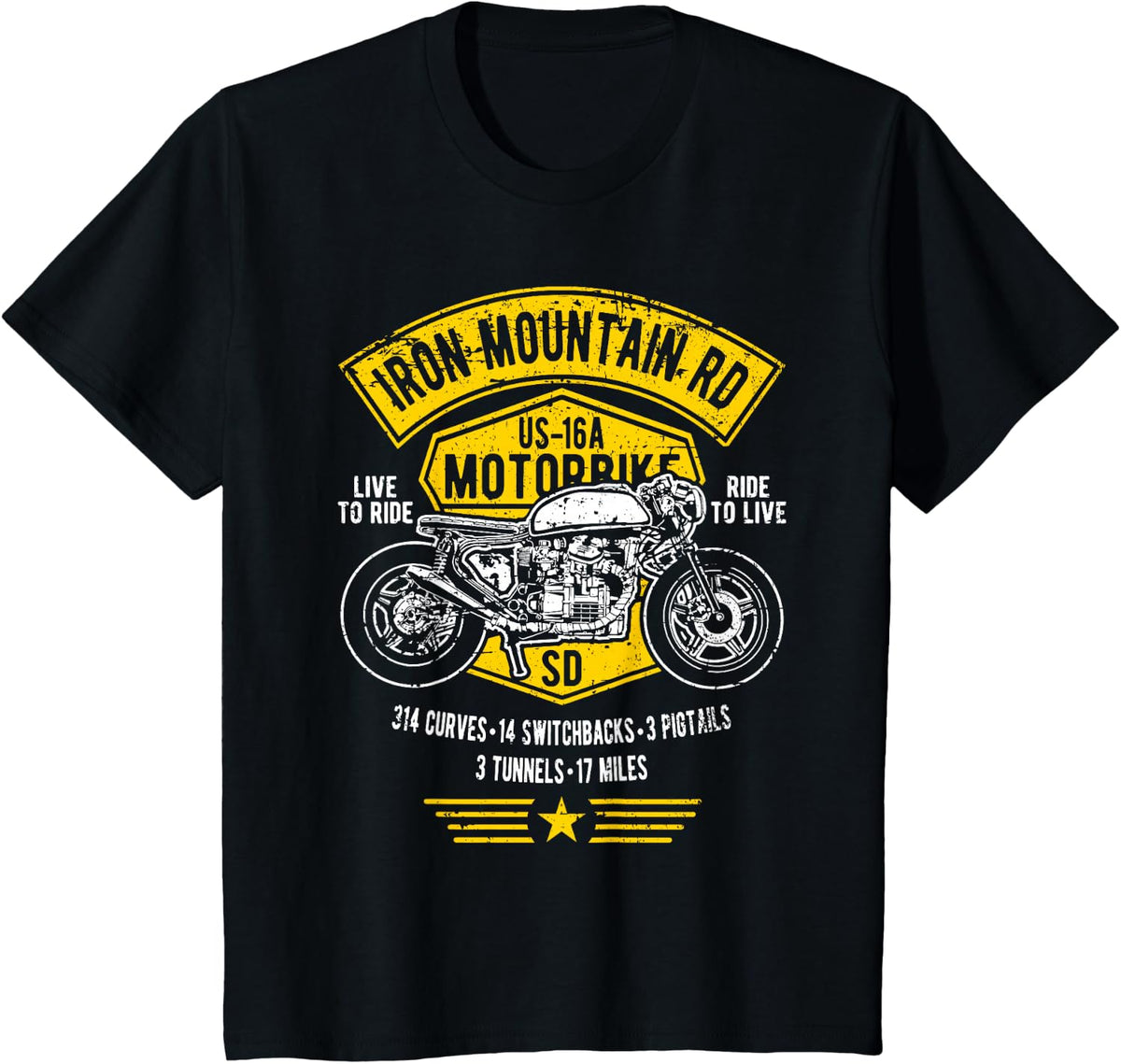 Iron Mountain Road US-16A South Dakota Motorcycle Design T-Shirt - Black
