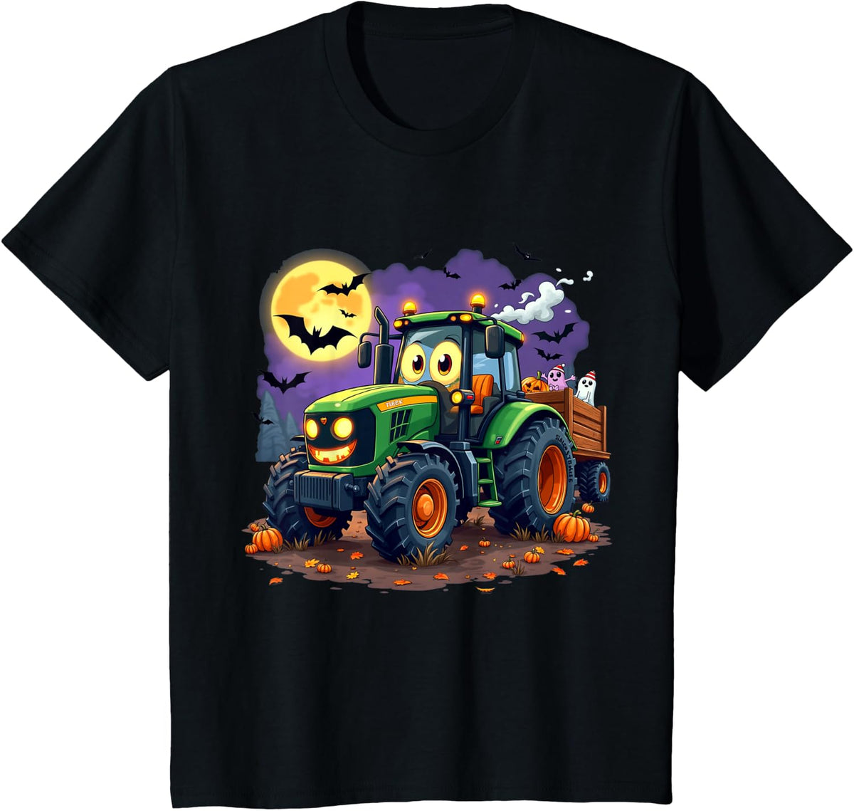 Scary Tractor Treats Halloween Fun for Boys, Kids and Toddlers T-Shirt - Black