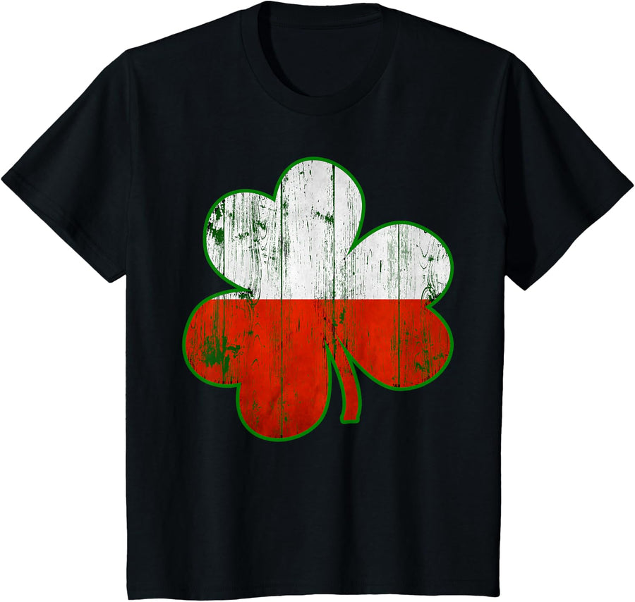 Polish Flag Irish Shamrock Shirt St Patricks Day Tee T-Shirt - Black