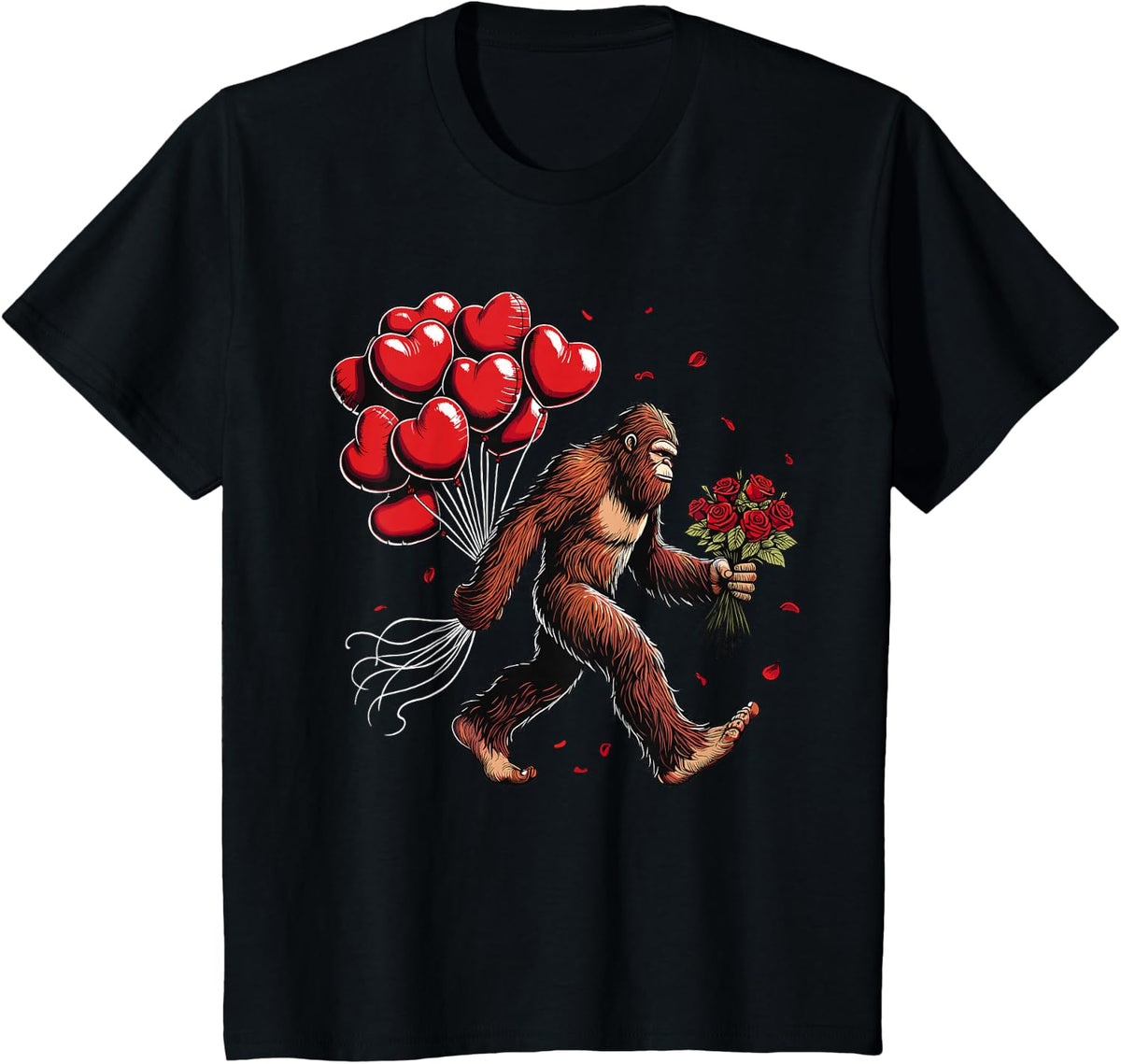 Bigfoot Valentines Day Funny Sasquatch Hearts Love T-Shirt - Black