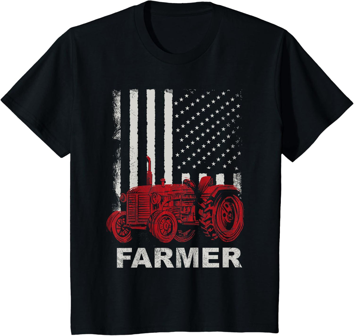 American Flag Farm Tractors Vintage Patriotic Farming Farmer Women Kids Men T-Shirt - Black