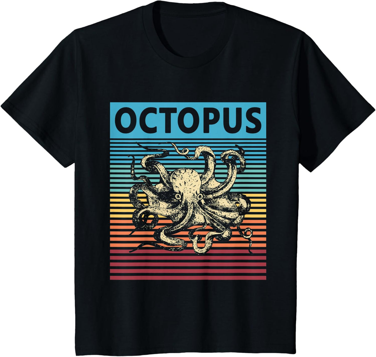 Octopus Retro Sea Creature Vintage T-Shirt - Black