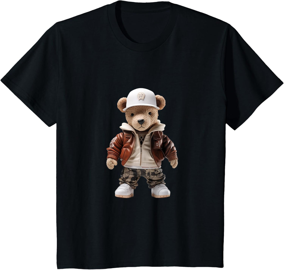 Urban hip hop novelty graphic teddy bear T-Shirt - Black