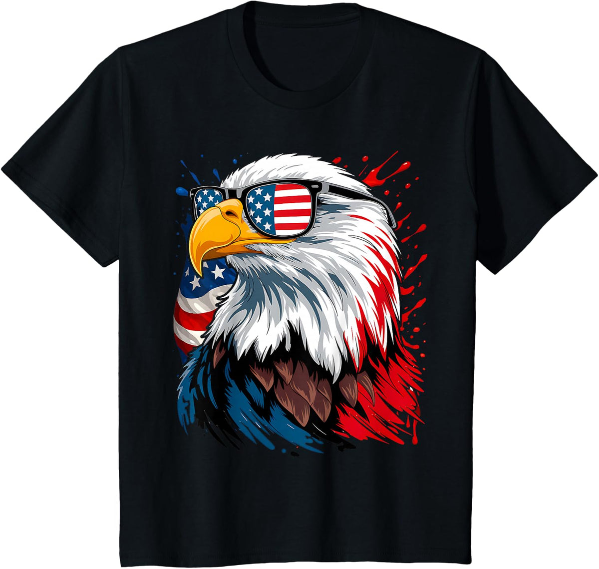 Bald Eagle with American Flag Sunglasses – USA Merica T-Shirt - Black