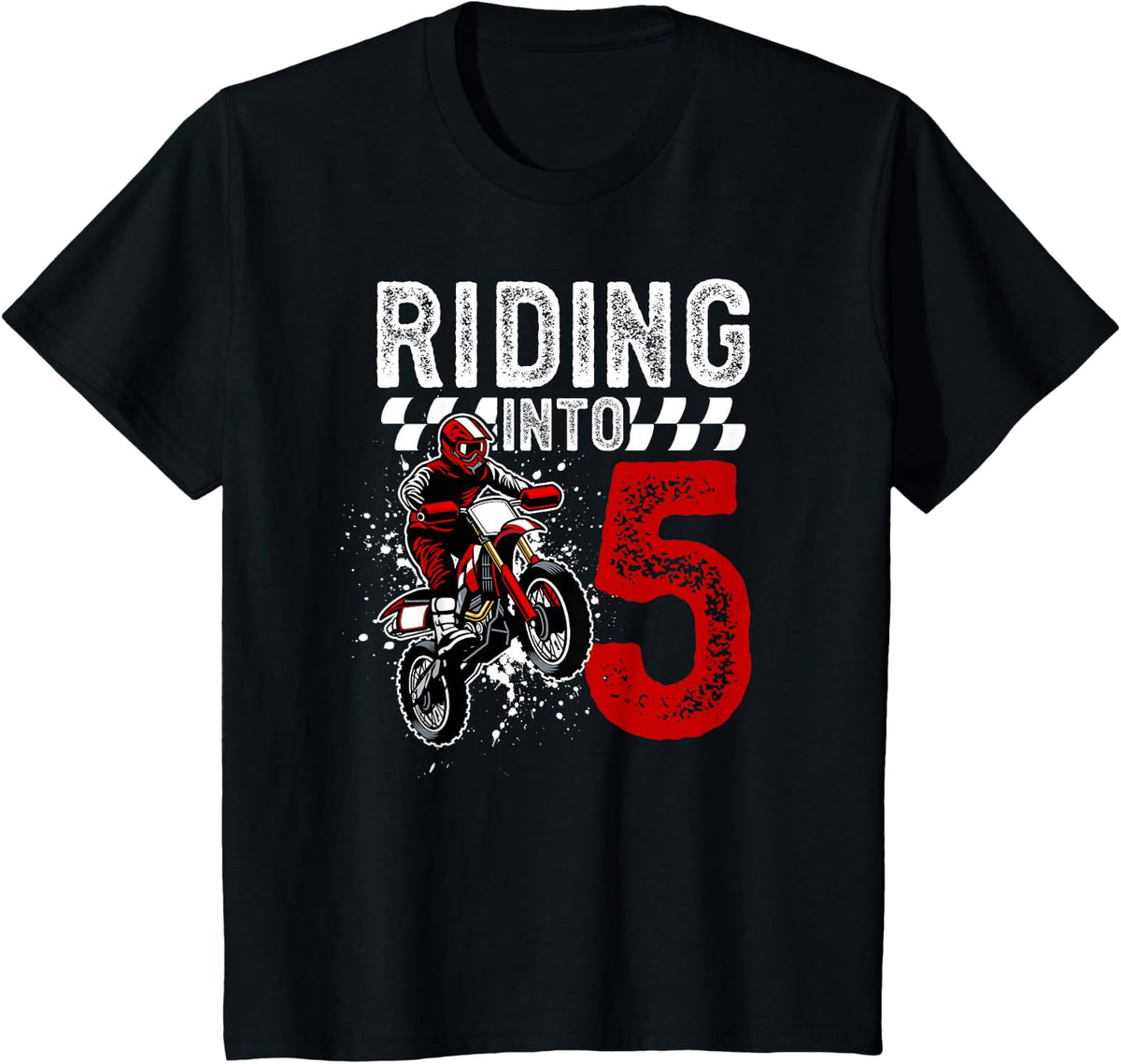5th Dirt Bike Birthday Five Year Old Dirt Biker Birthday T-Shirt - Black