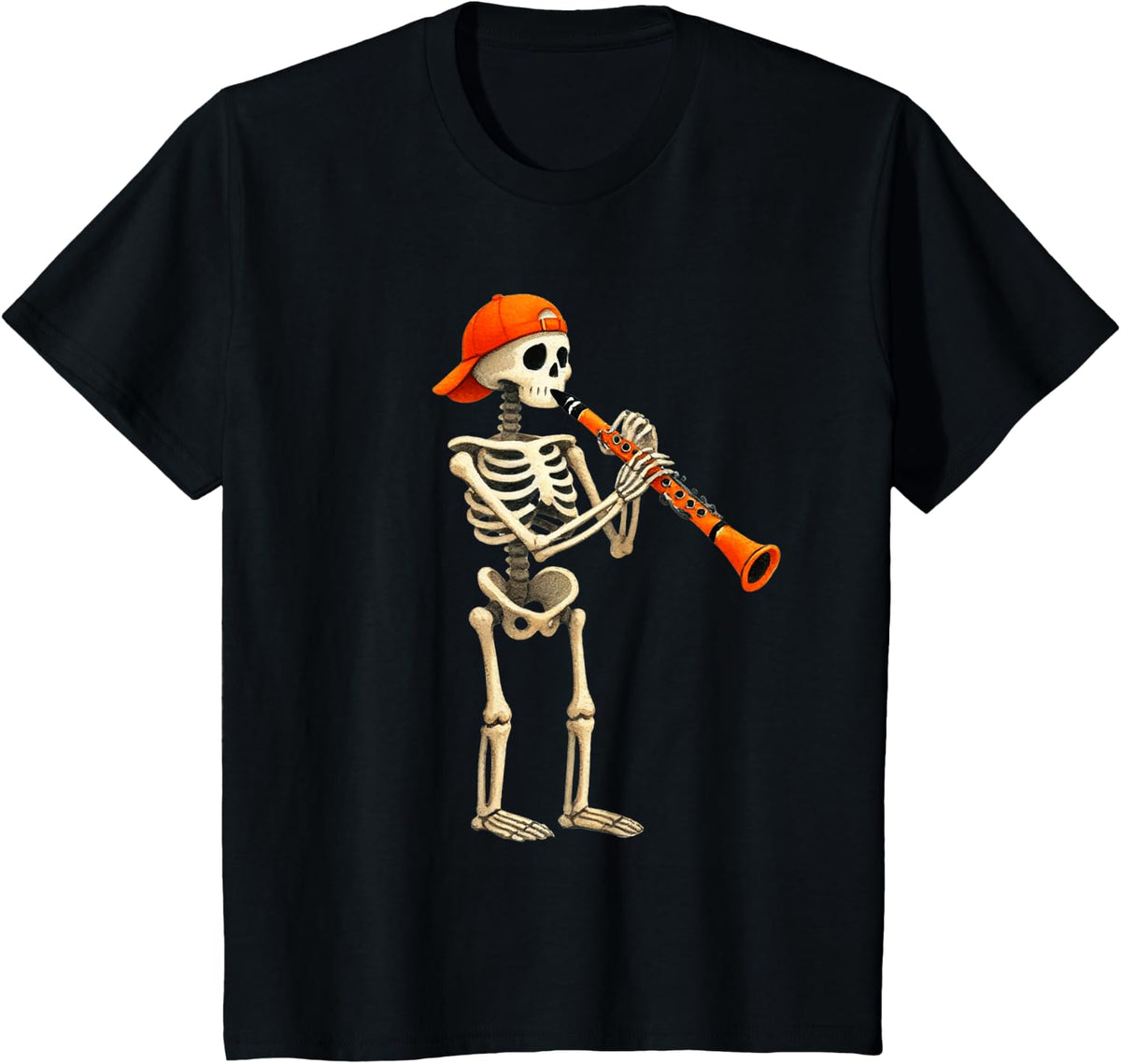 Skeleton Clarinet Halloween Costume Funny Men Boys Kids Tee T-Shirt - Black