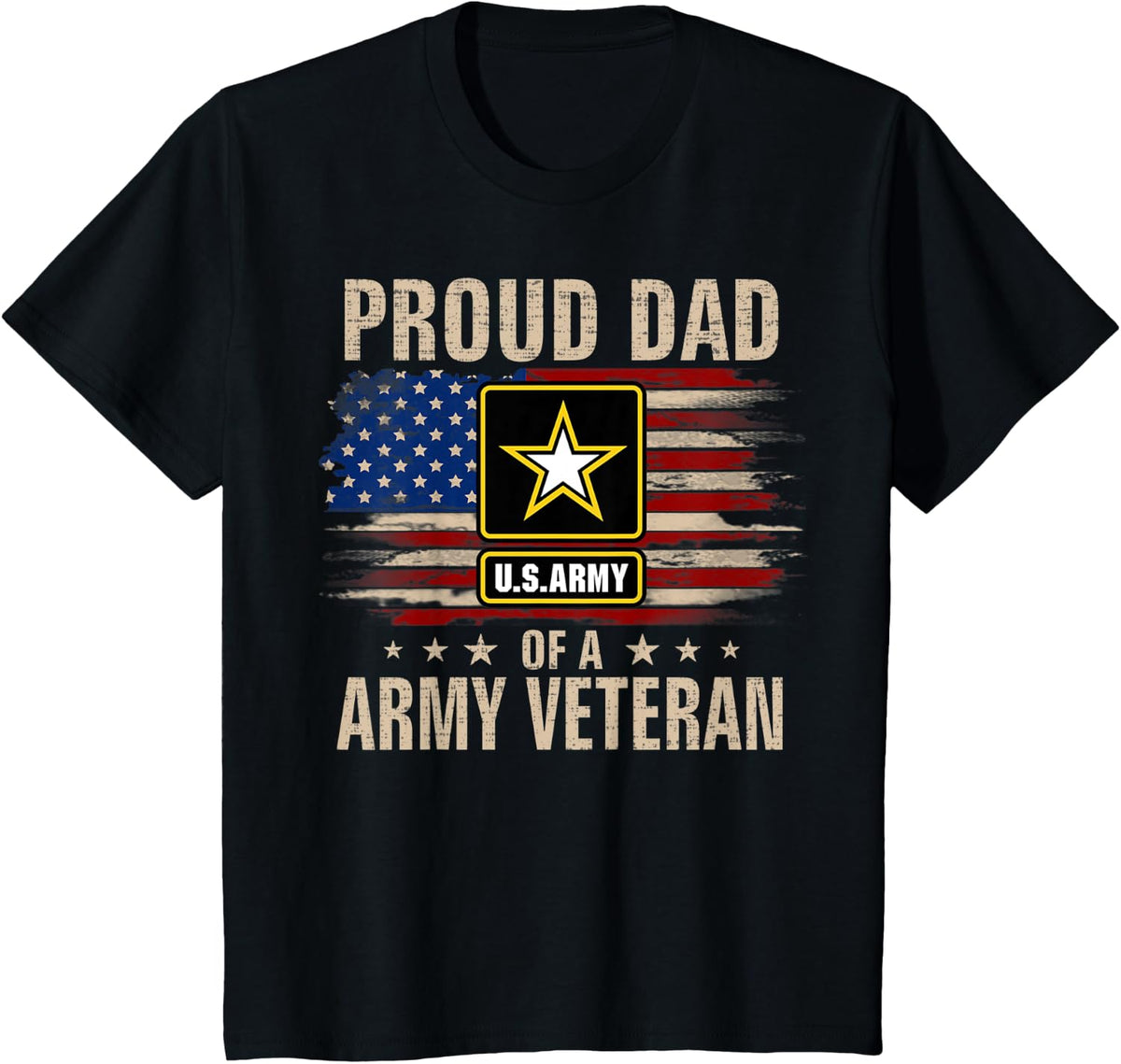 Vintage Proud Dad Of A Army Veteran With American Flag T-Shirt for Women Kids Men - Black