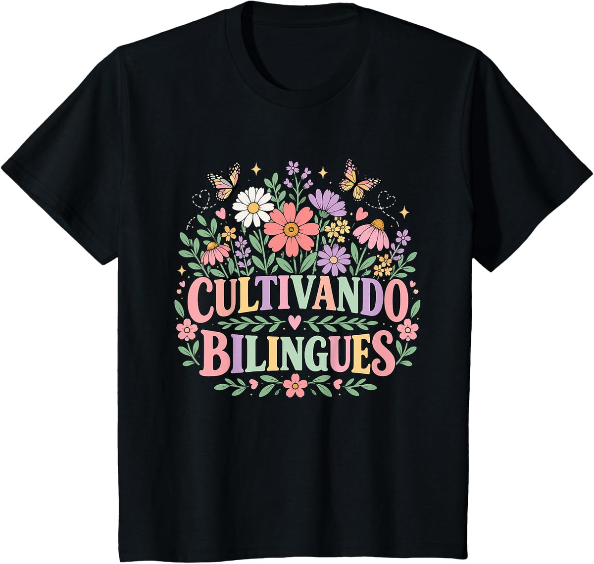 Cultivando Bilingues Spanish Maestra Teacher Floral Hispanic T-Shirt - Black