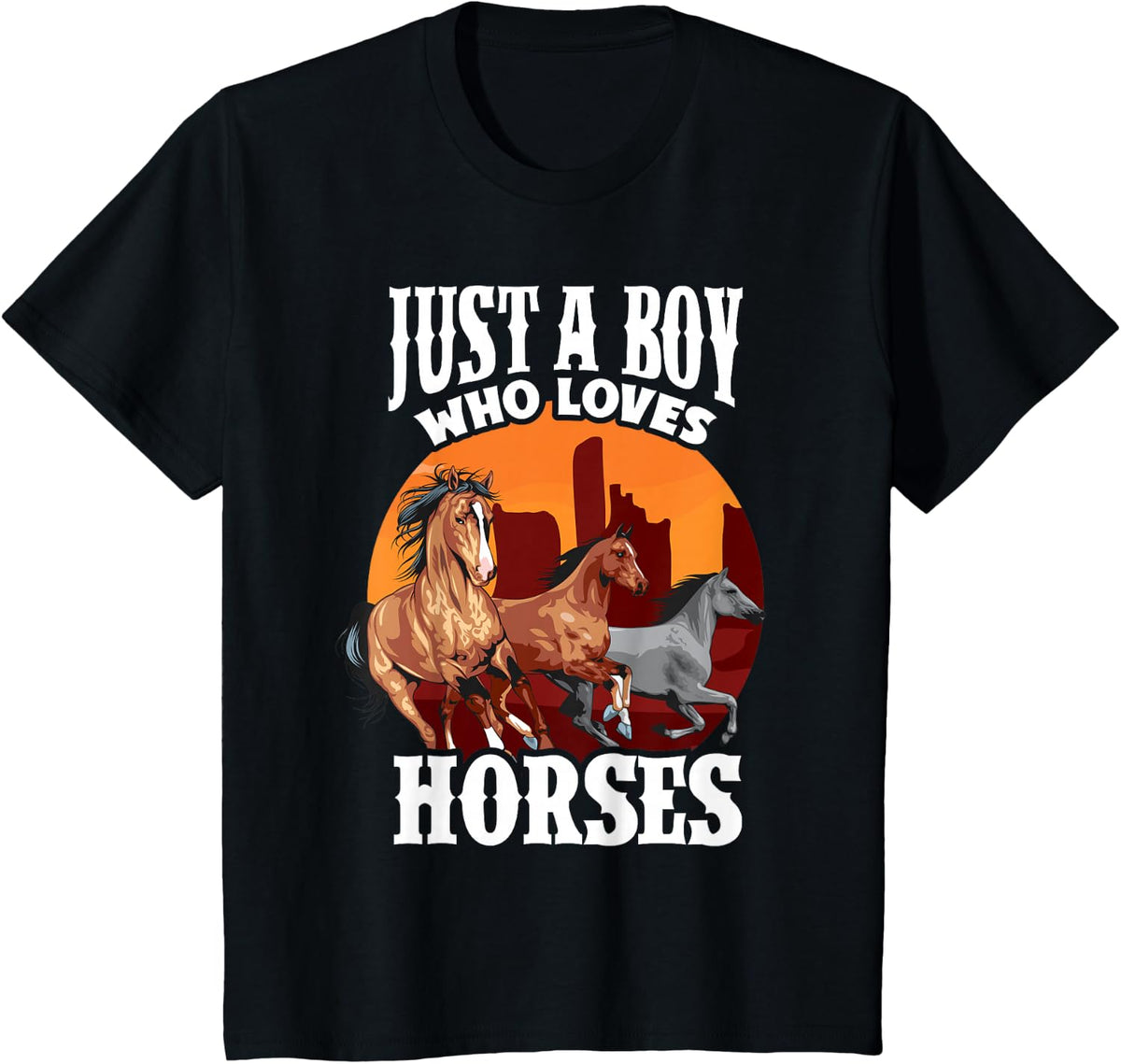 Just a Boy Who Loves Horses - Men, Dads and Equestrians T-Shirt - Black